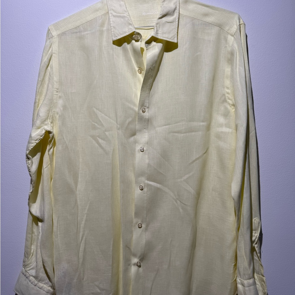 Massimo Dutti Light Yellow Casual Button Down Shirt Linen Size Large